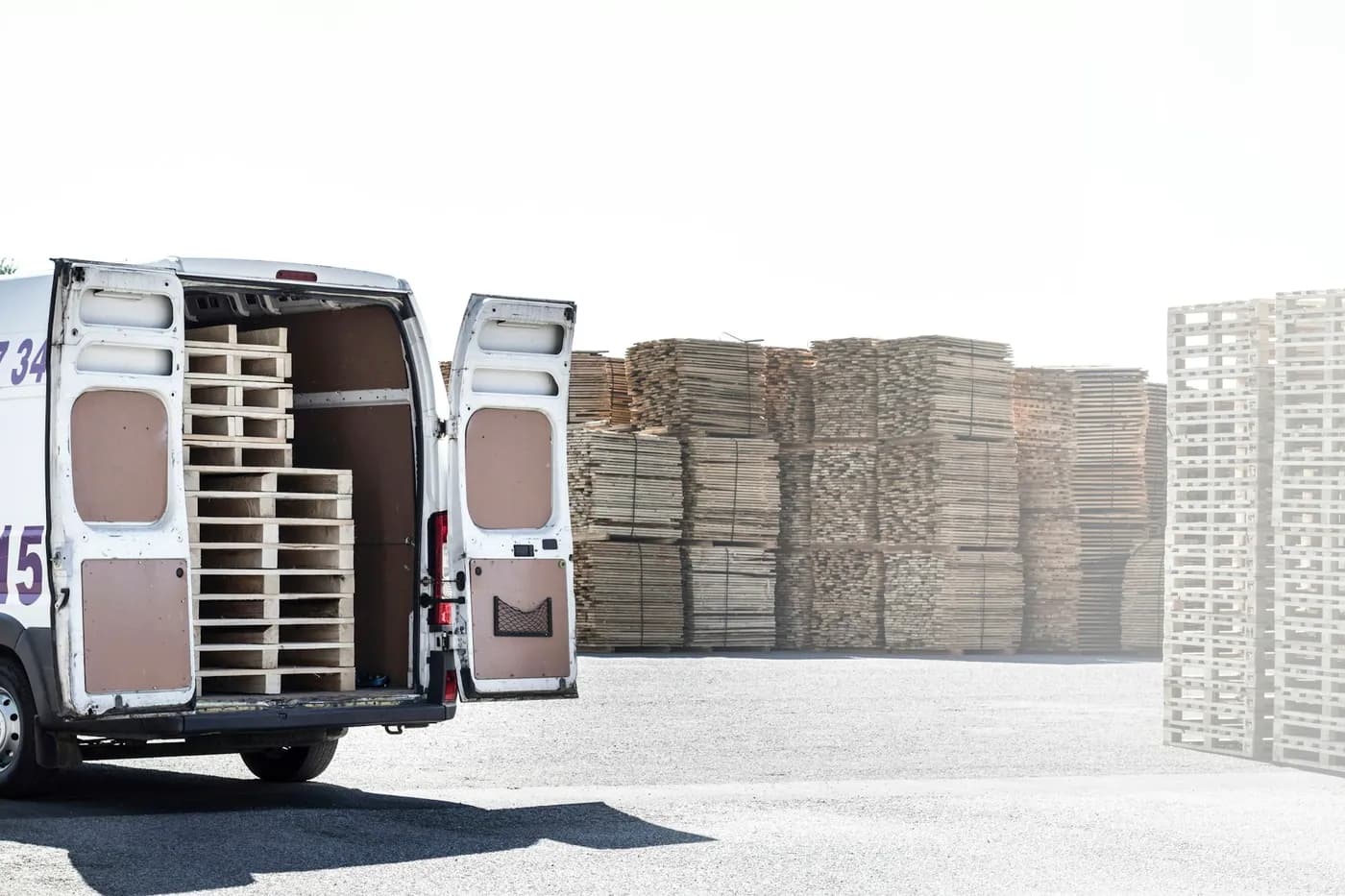 Van loaded with pallets for a building materials delivery